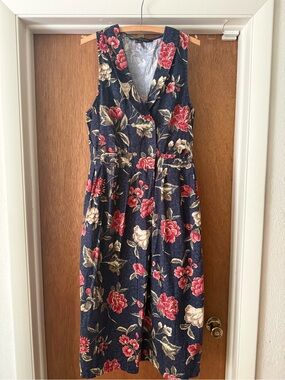 1980s/90s Bushwacker Cotton Sleeveless Floral Dress in Navy